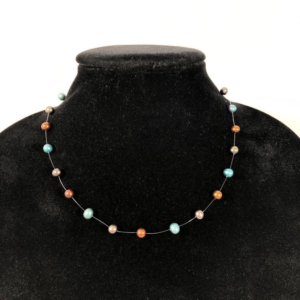 Honora Cultured Multicolor Pearl Strand Necklace. Red/Blue/Gray